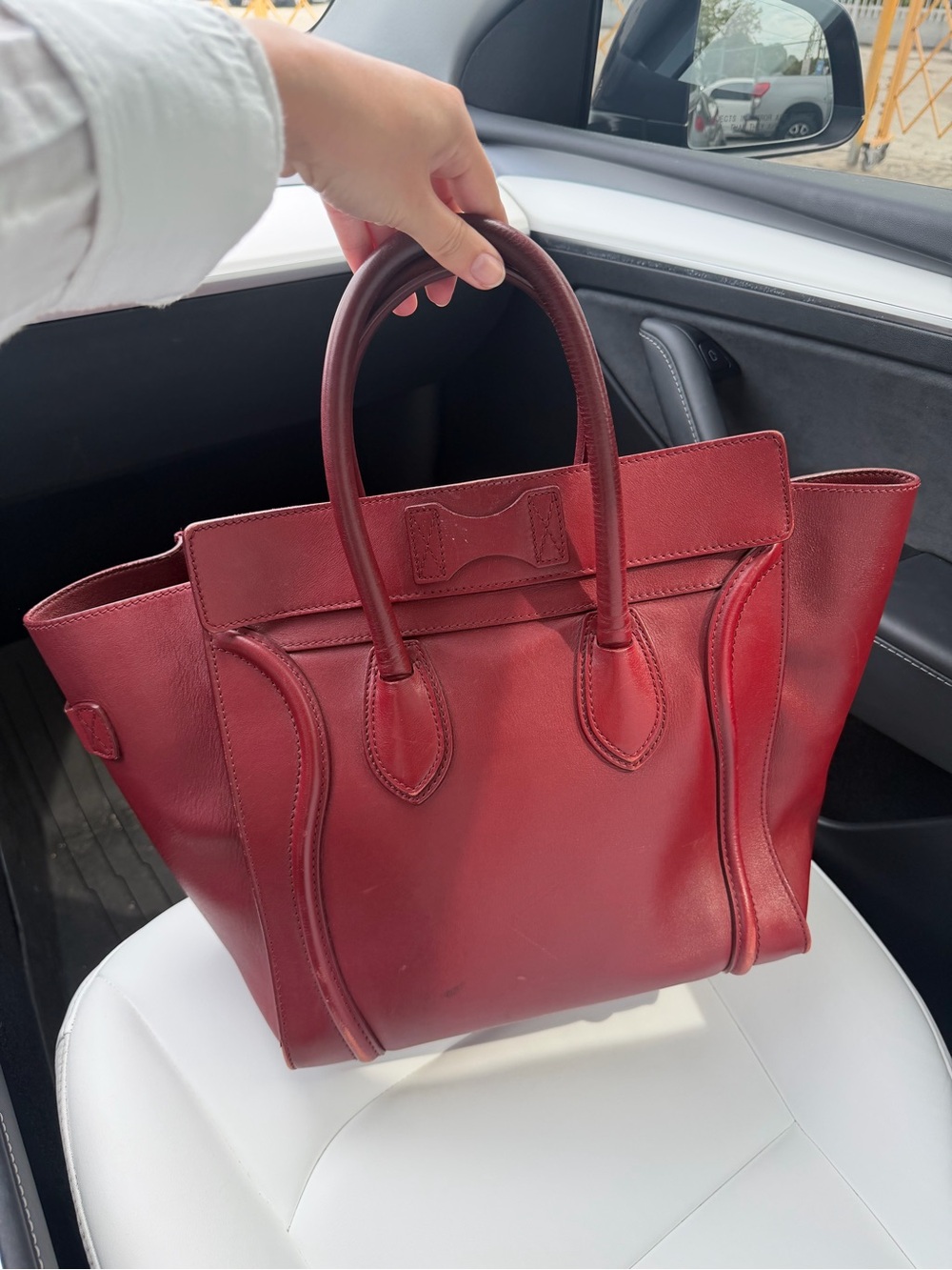 Celine Red Leather Top-Handle Tote - Picture 2 of 11